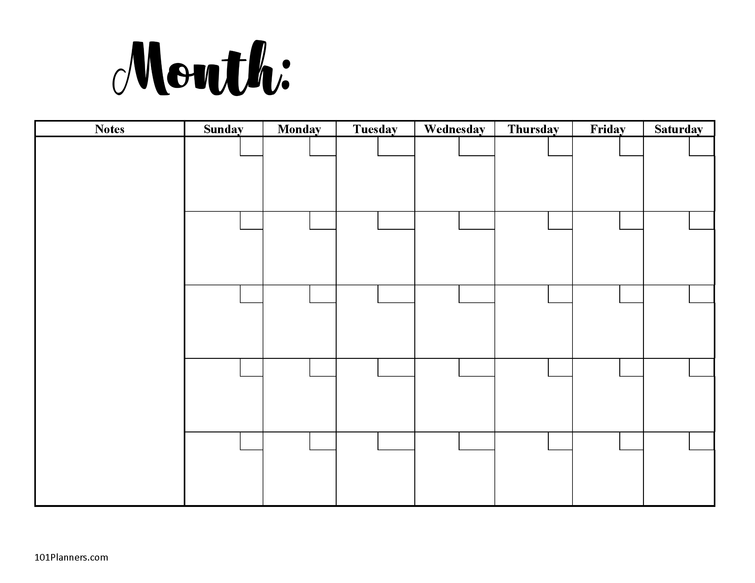 blank monthly calendar page without the year 37