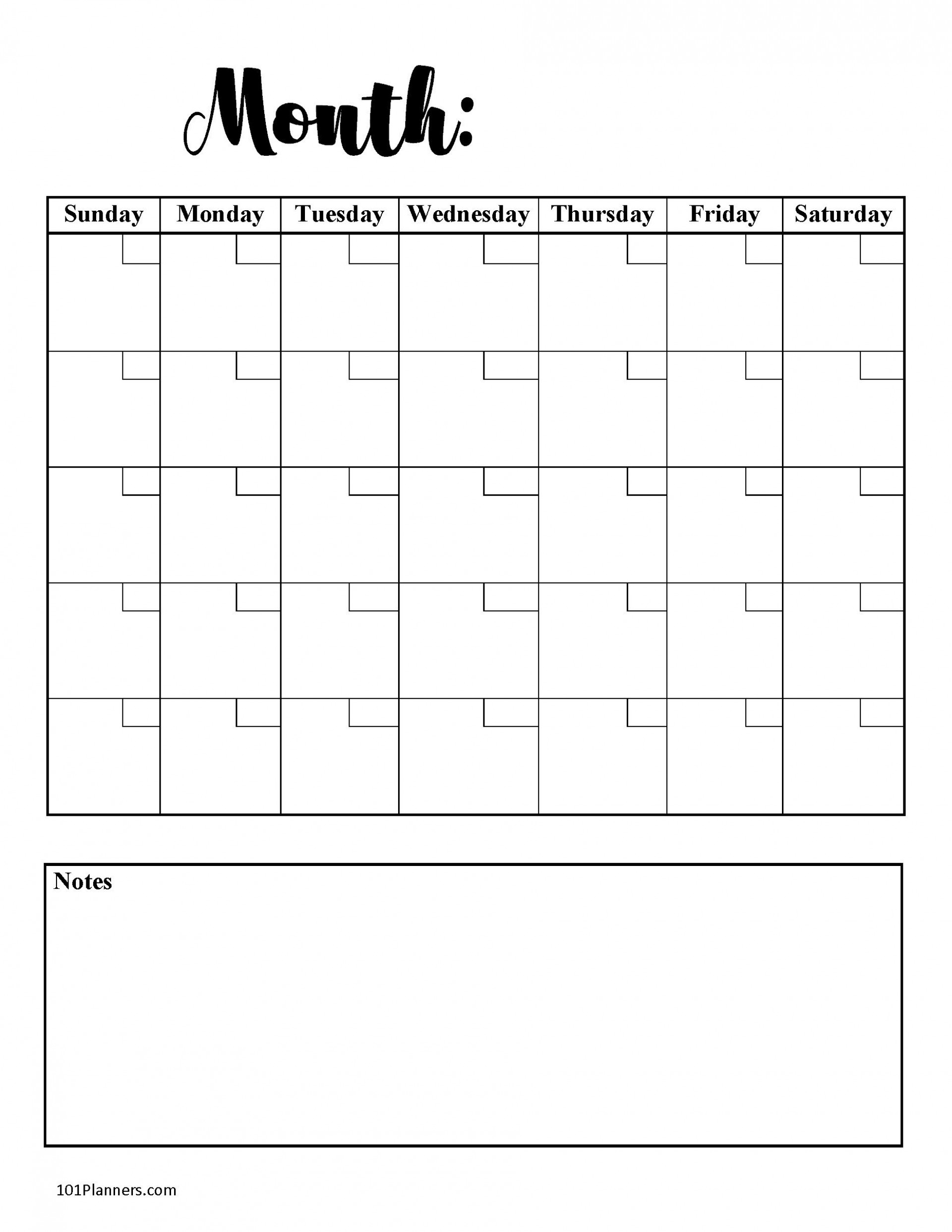 blank monthly calendar page without the year 52