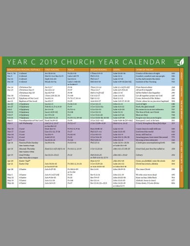 church calendar template free 1