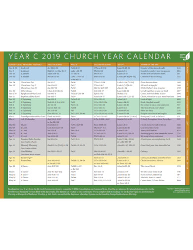 church calendar template free 9