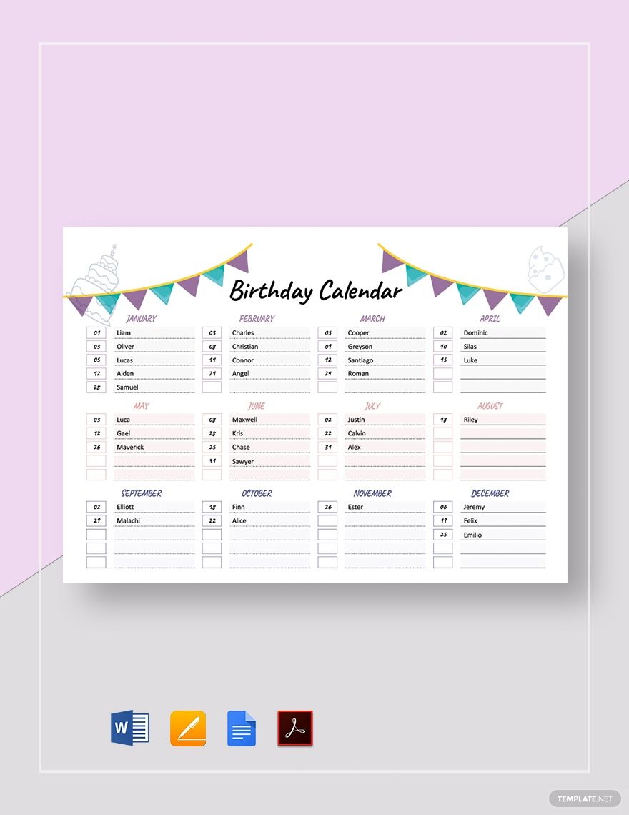 editable birthday calendar template free 19