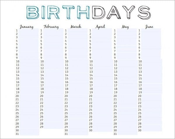 editable birthday calendar template free 29
