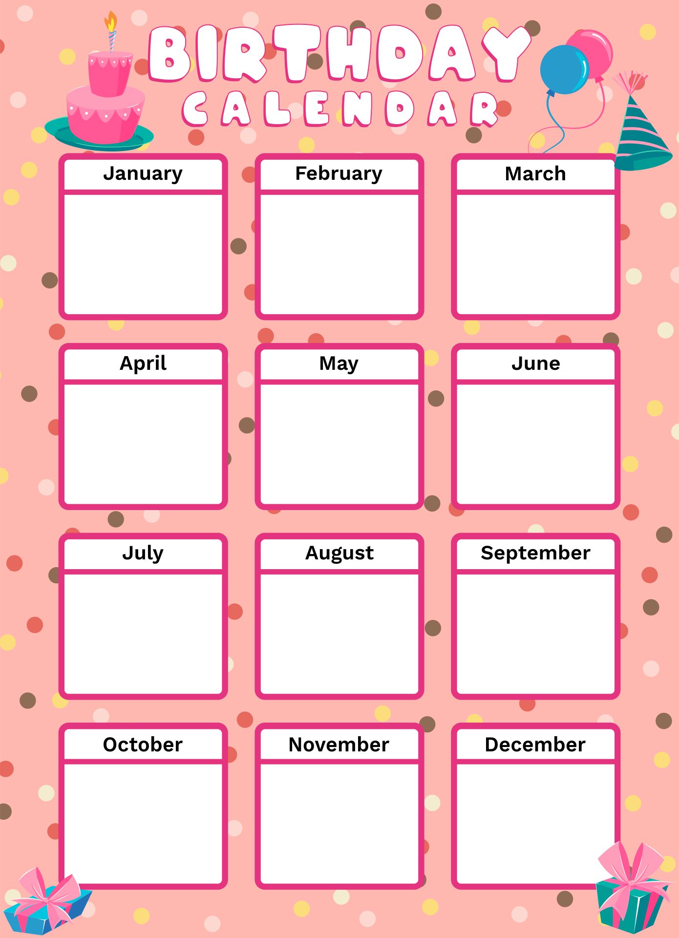 editable birthday calendar template free 30