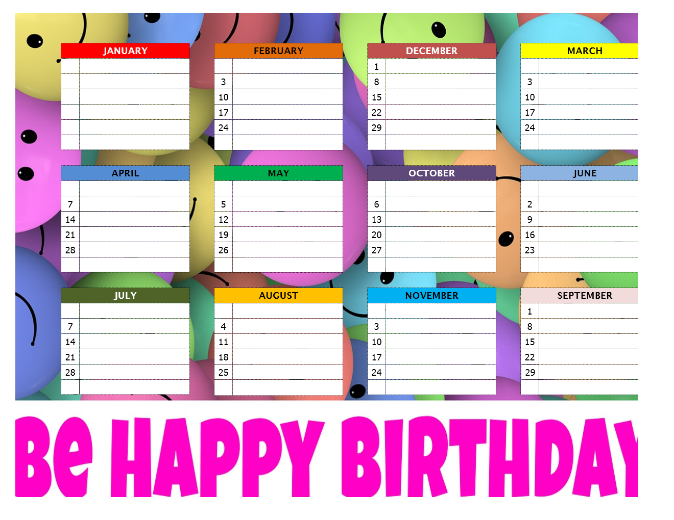 editable birthday calendar template free 61