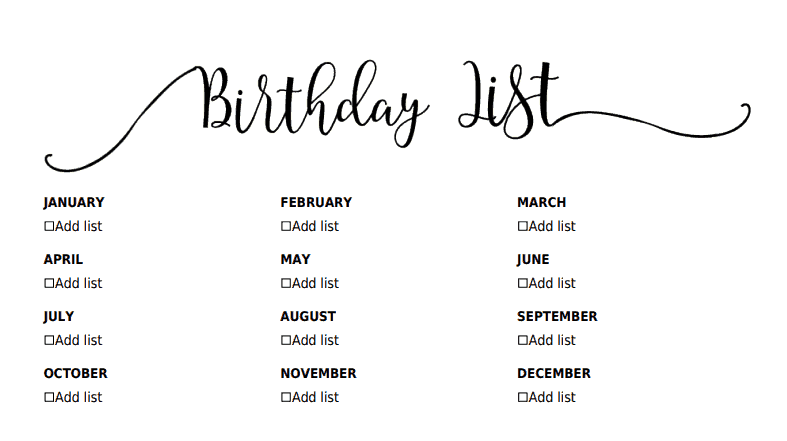 free calendar template for birthdays 12
