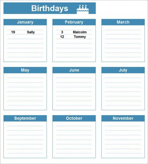 free calendar template for birthdays 45