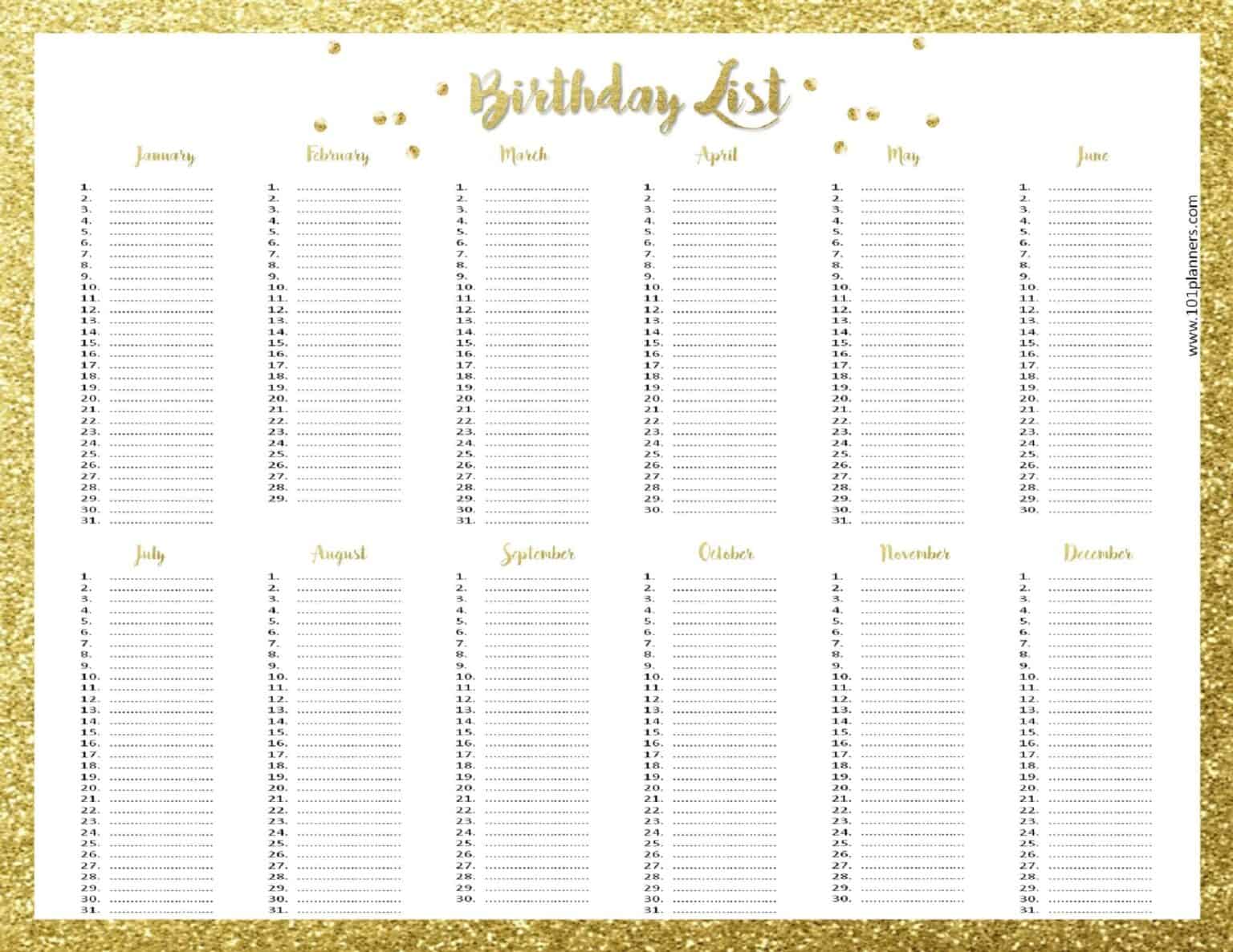 free calendar template for birthdays 51