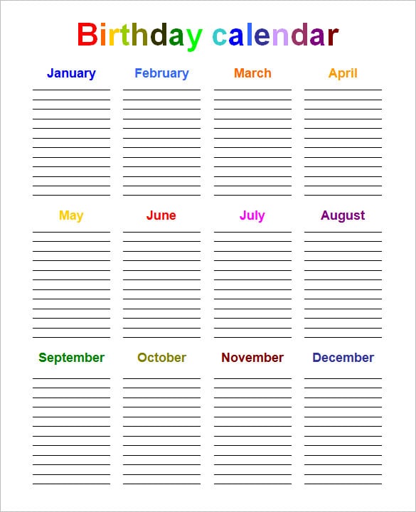 free calendar template for birthdays 56