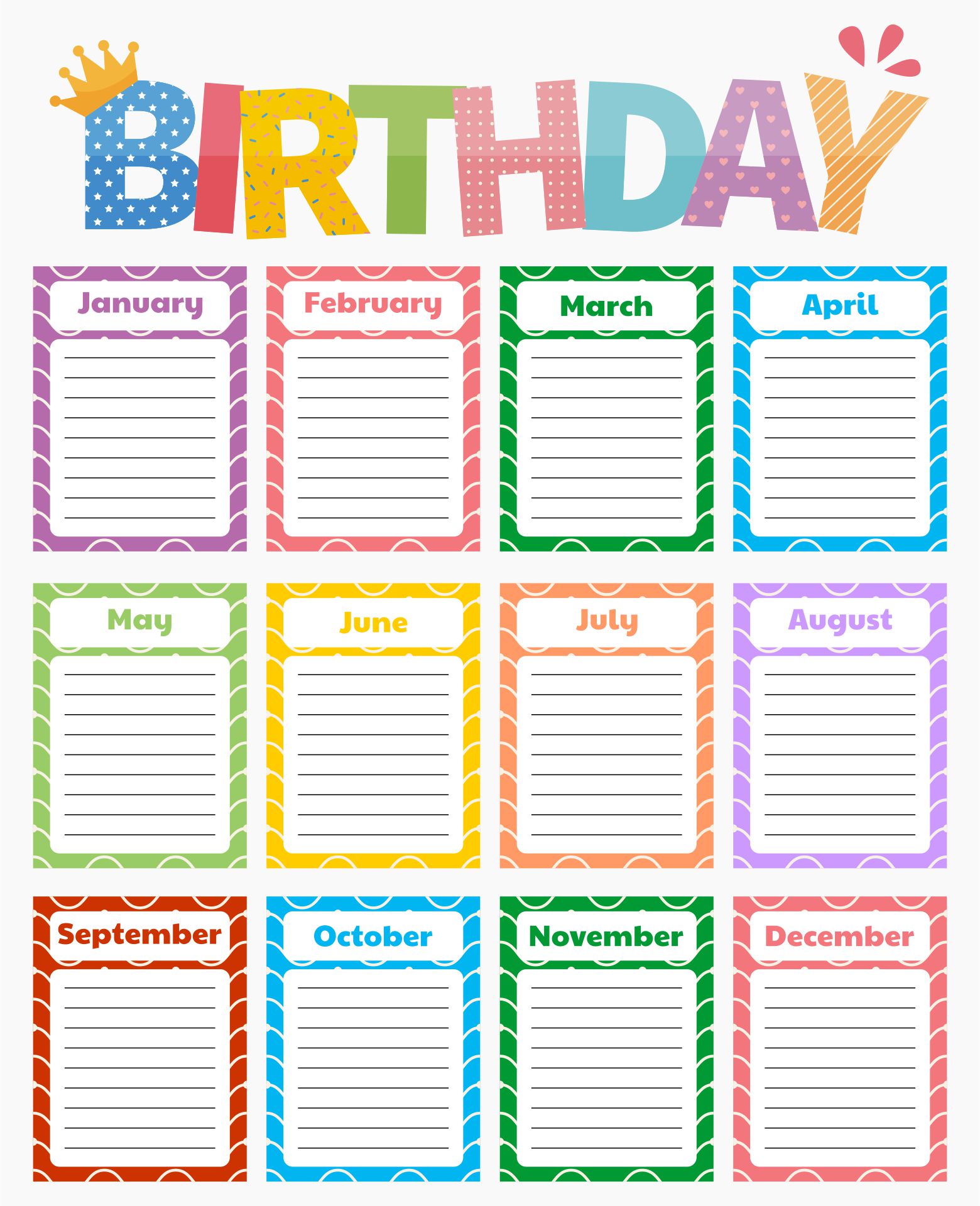free calendar template for birthdays 58