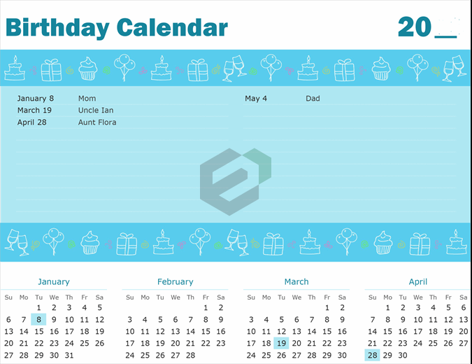 free calendar template for birthdays 6