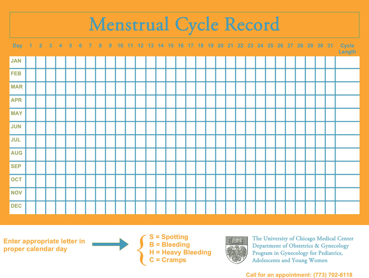 menstruation period chart printable 3