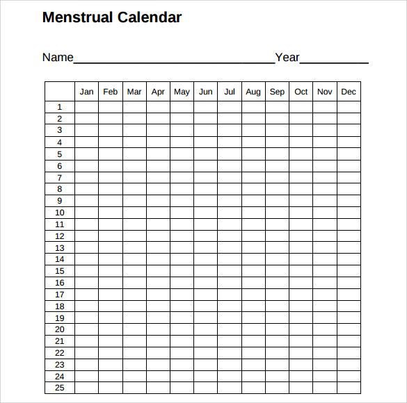 menstruation period chart printable 35