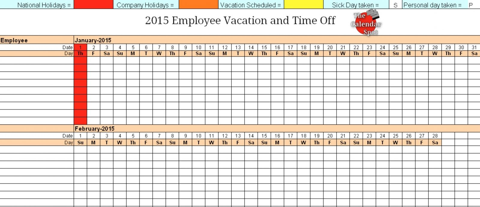 time off calendar template excel 1