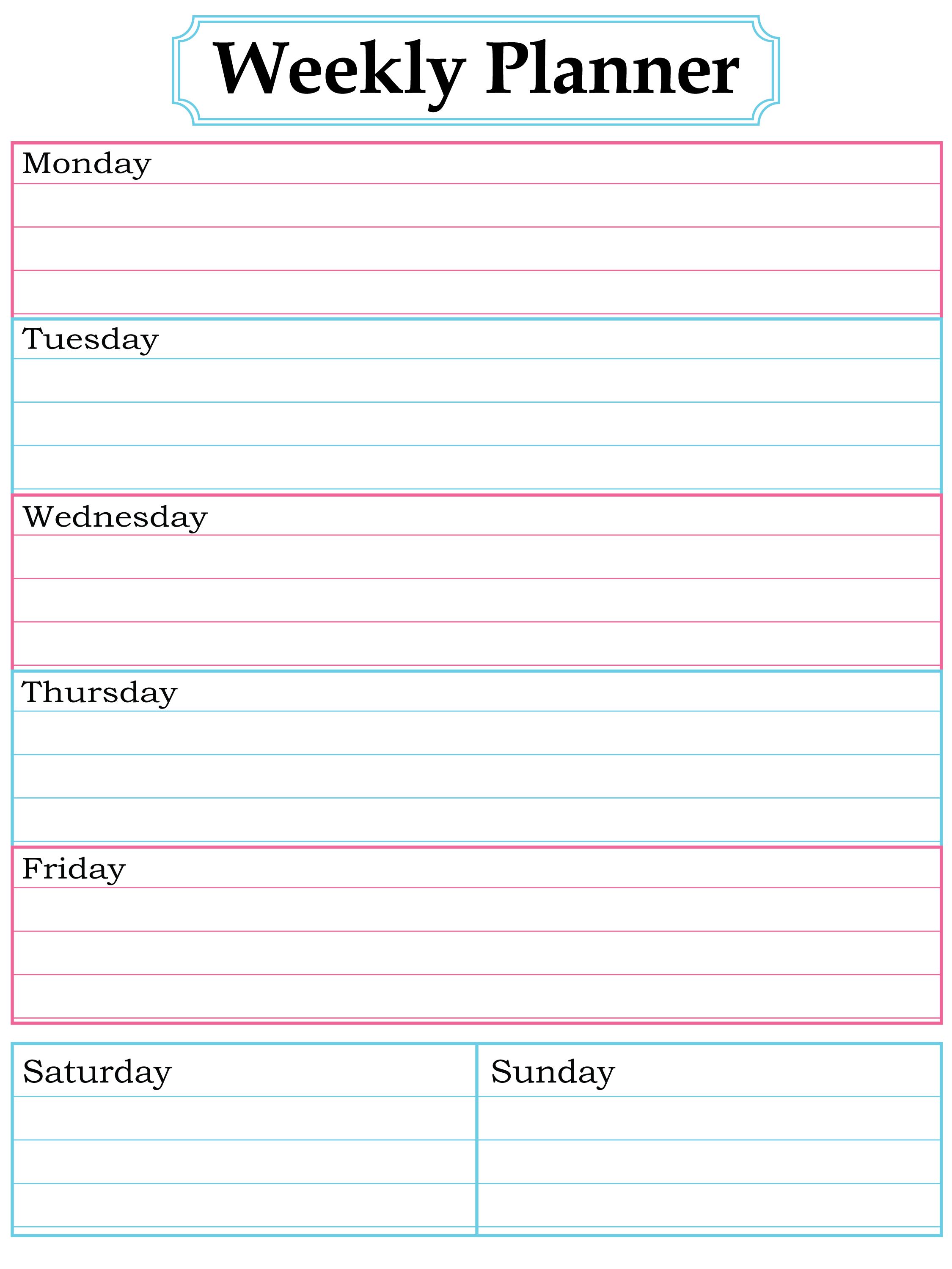 week day printable calander free 25