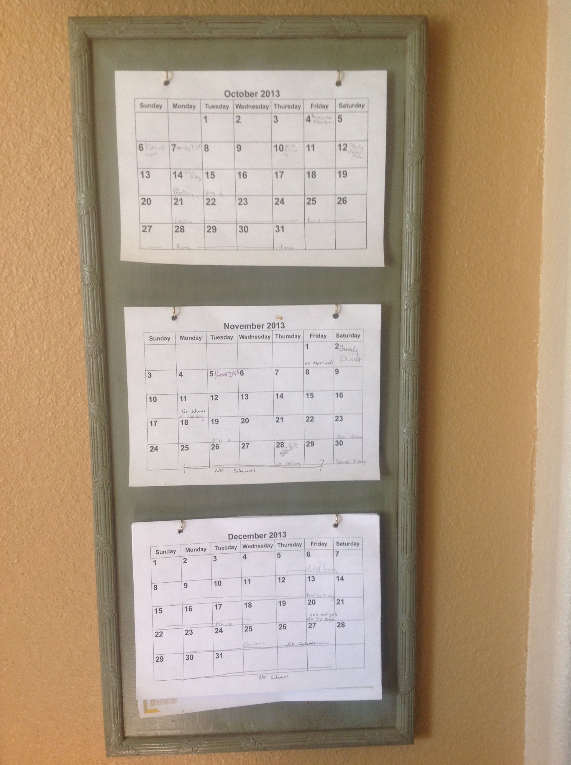 wooden 3 month calendar frame 1