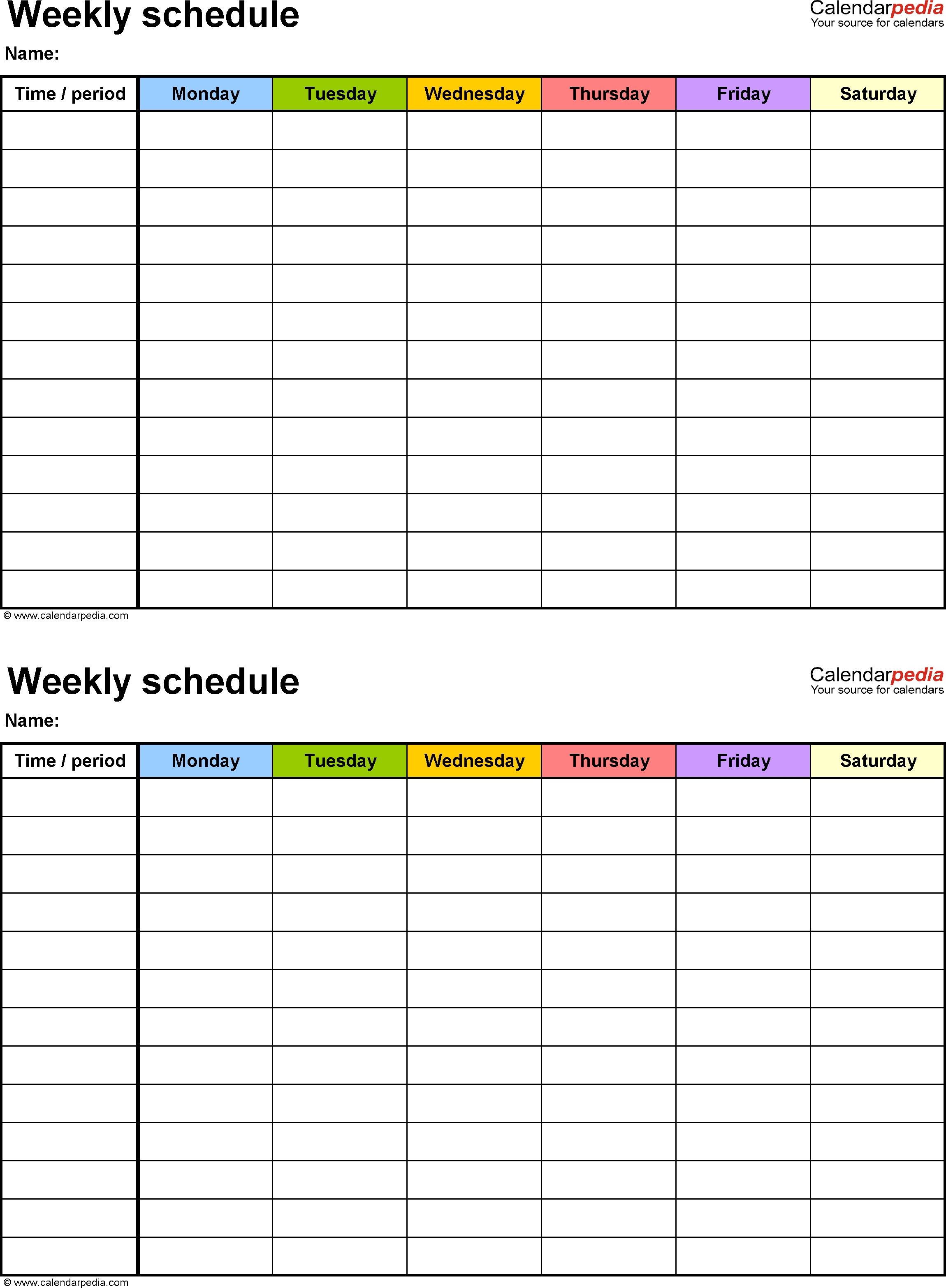 2 week schedule word template 1