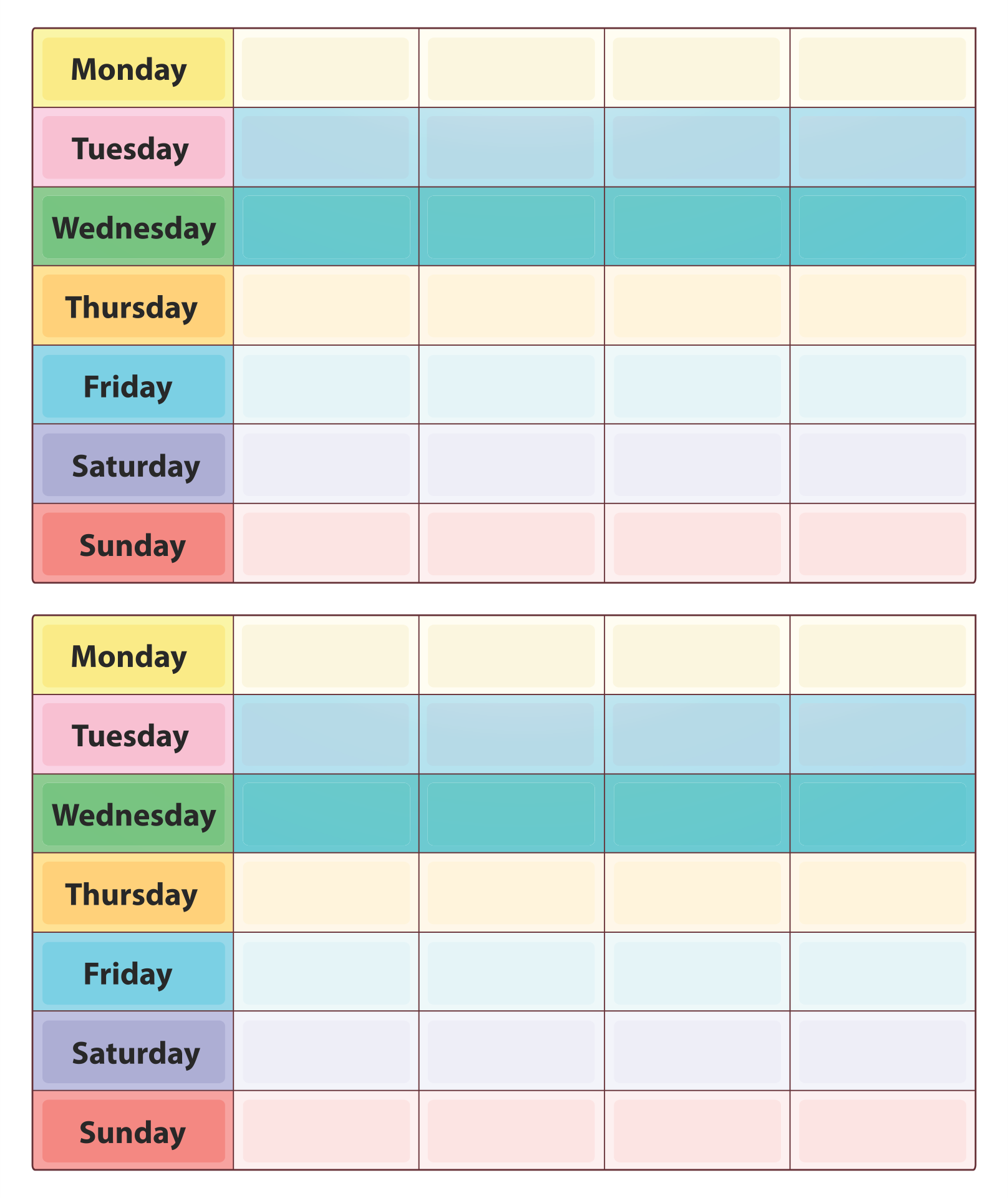 2 week schedule word template 3