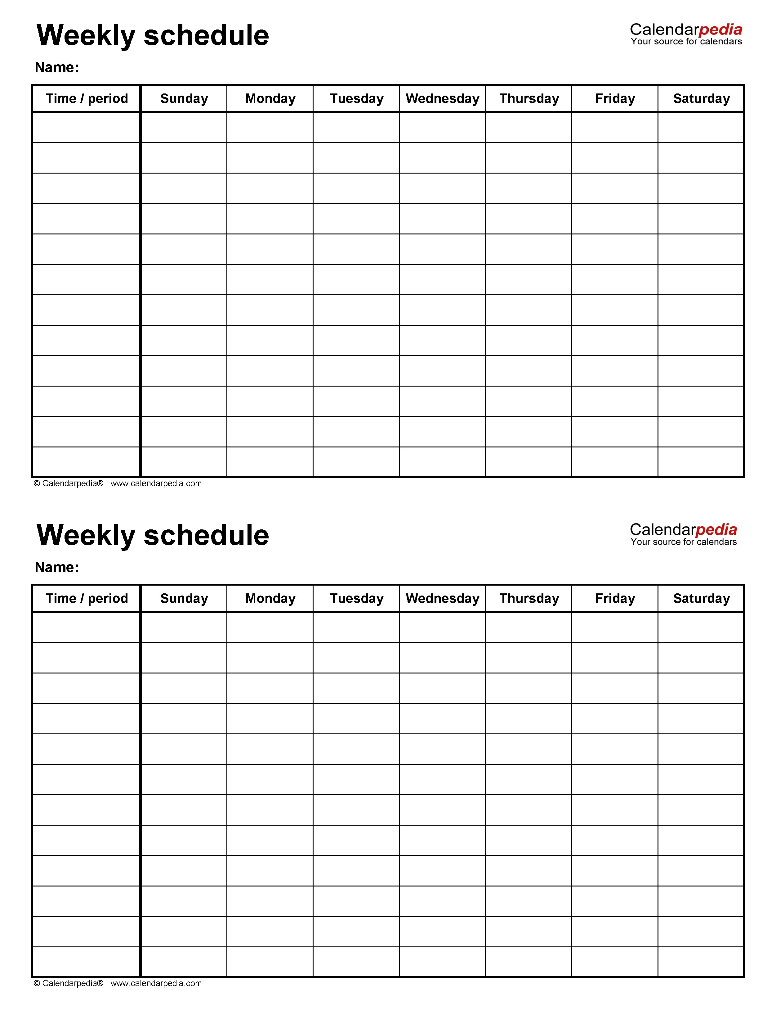 2 week schedule word template 45