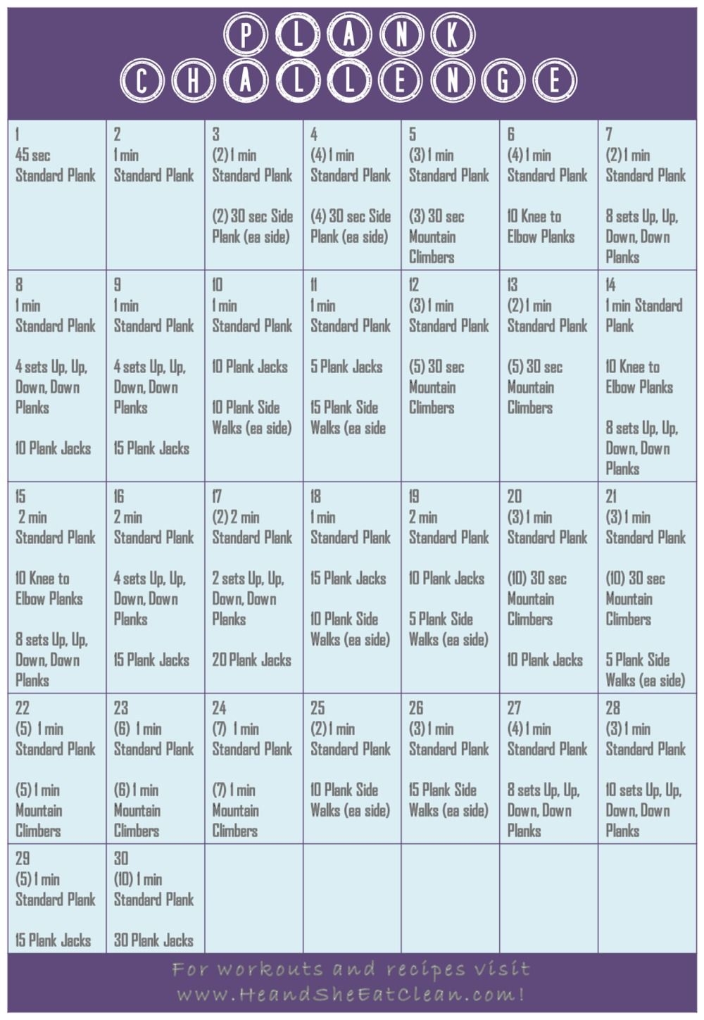 30 day plank challenge calendar printable 12