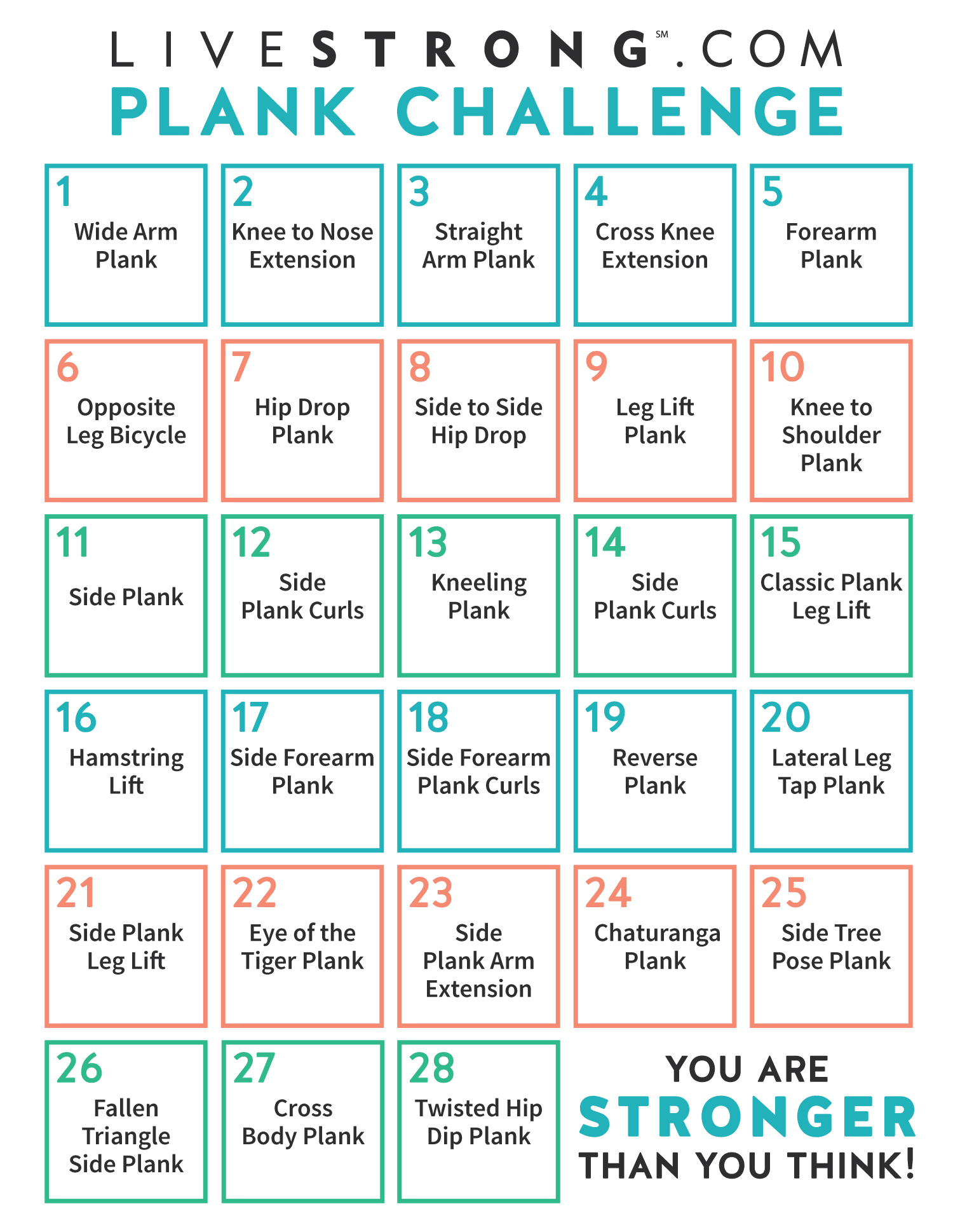 30 day plank challenge calendar printable 3