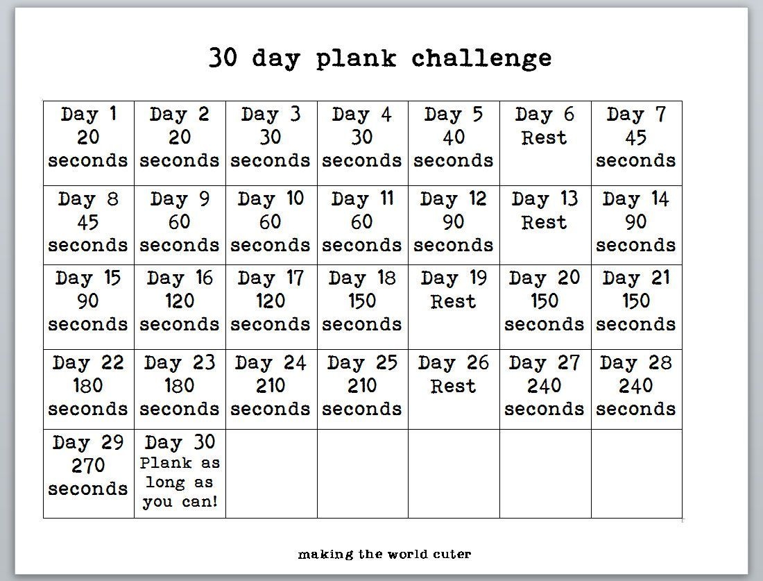 30 day plank challenge calendar printable 42