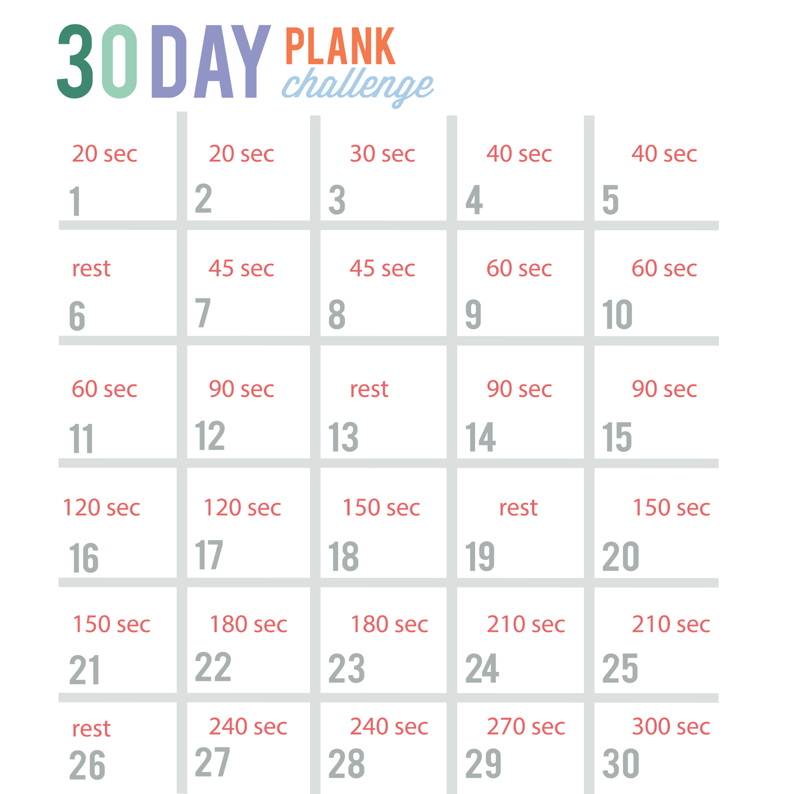 30 day plank challenge calendar printable 8