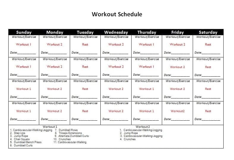30 day workout calendar template 101