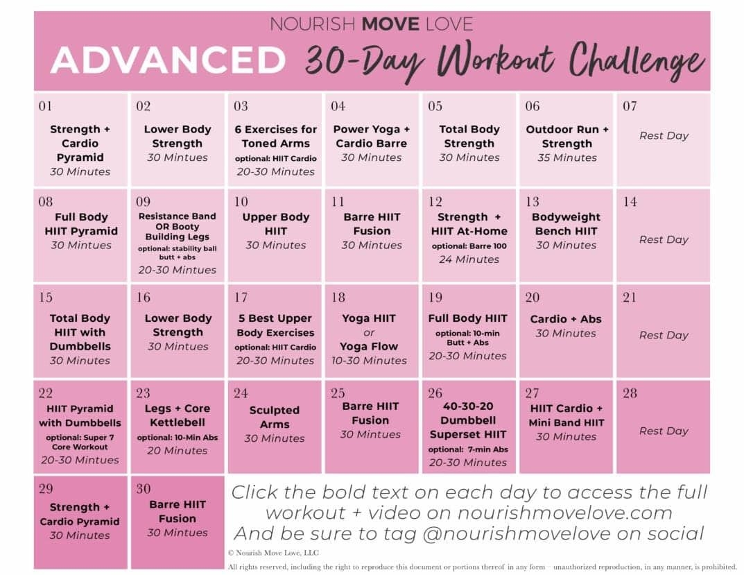 30 day workout calendar template 21