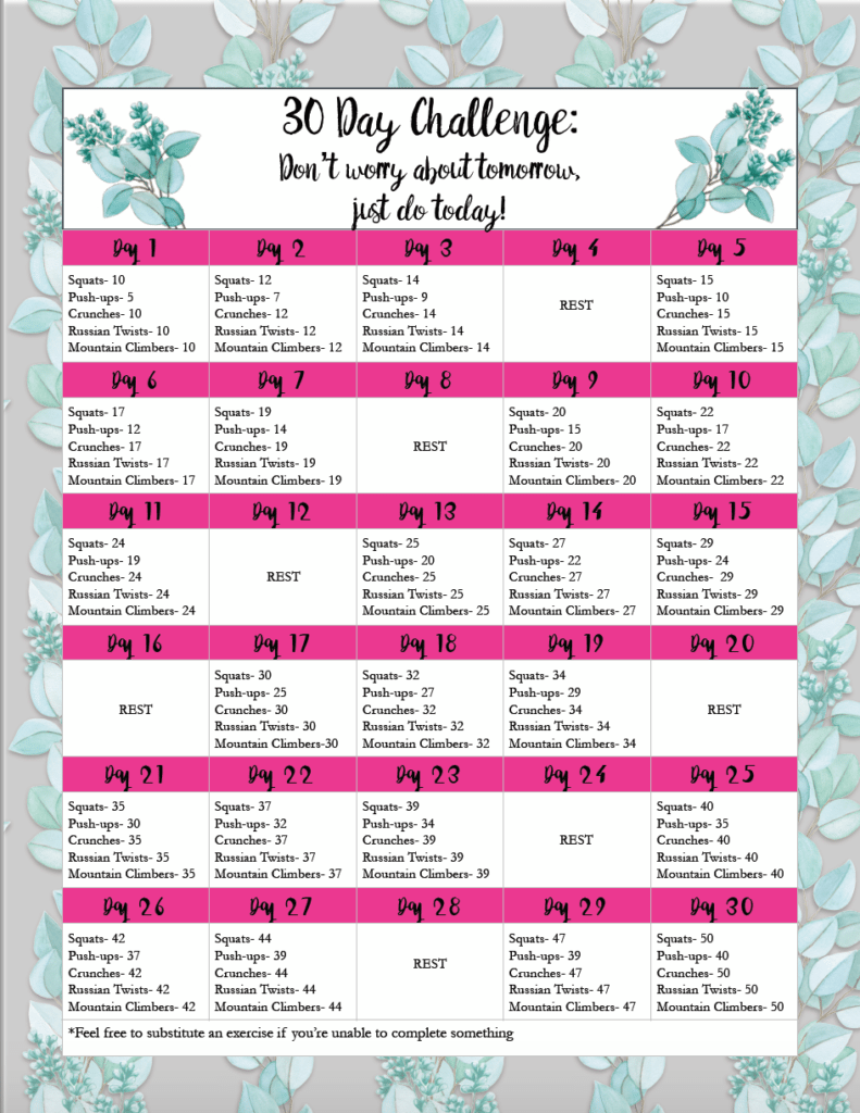 30 day workout calendar template 38
