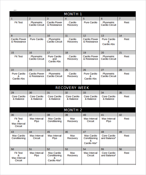 30 day workout calendar template 97