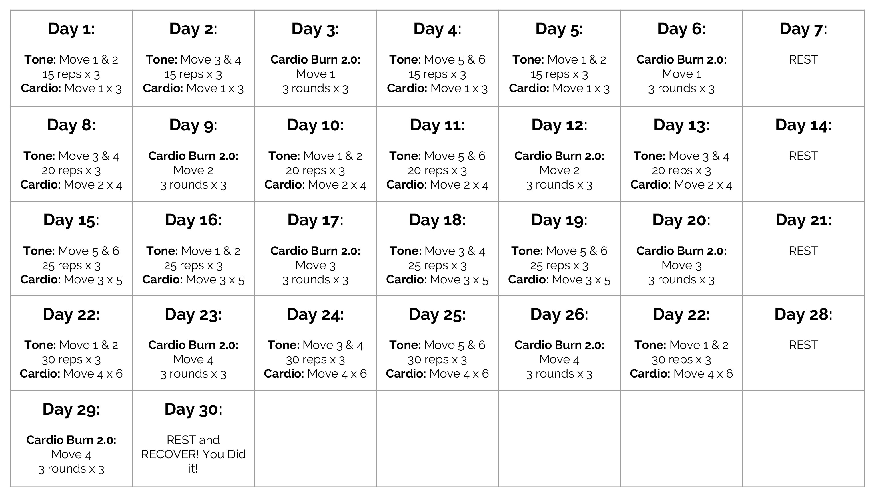 30 day workout calendar template 99