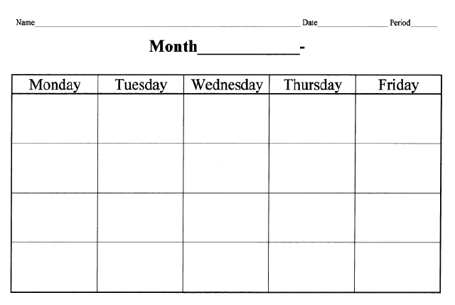 4 week calendar template with enterable date 53