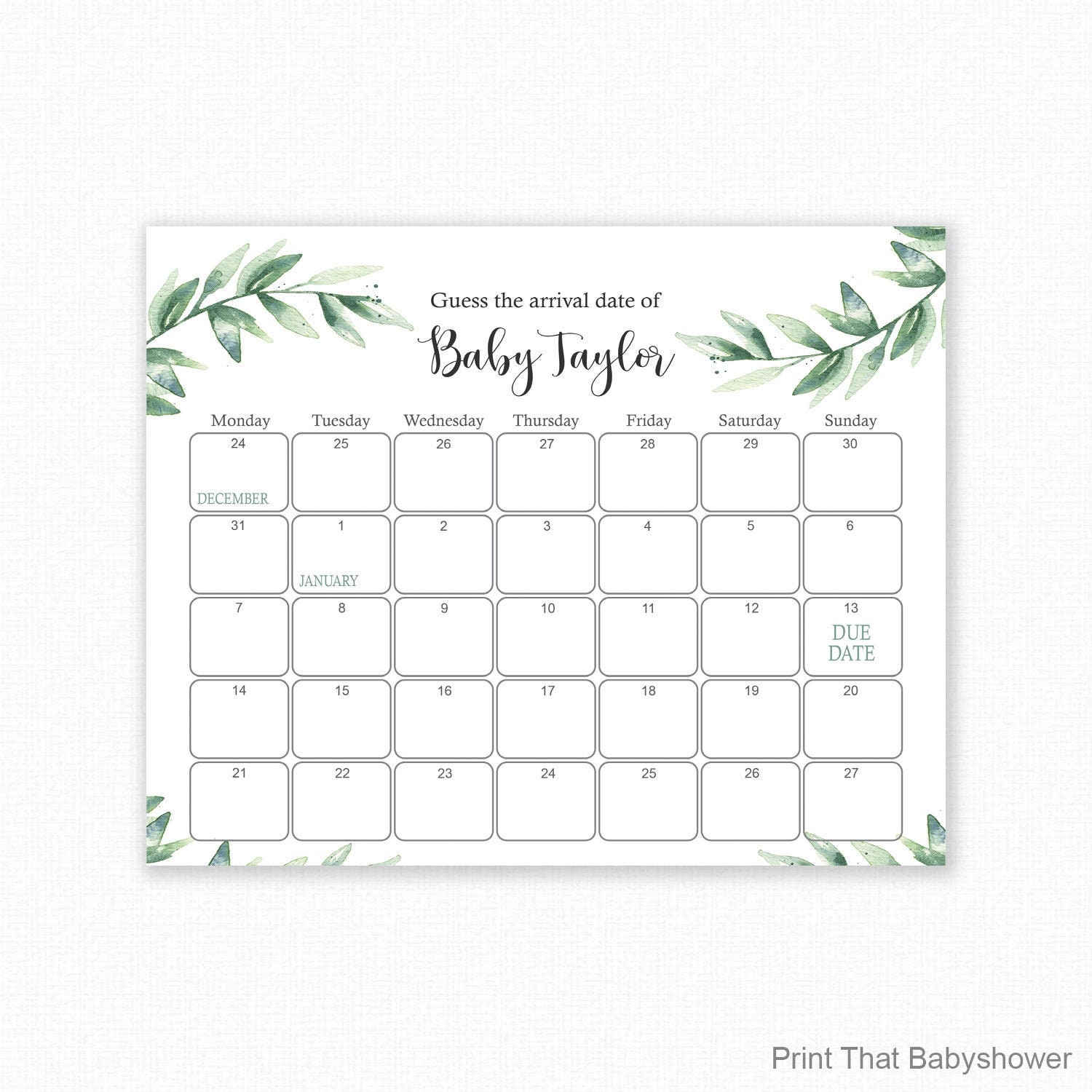 baby due date calendar template 27