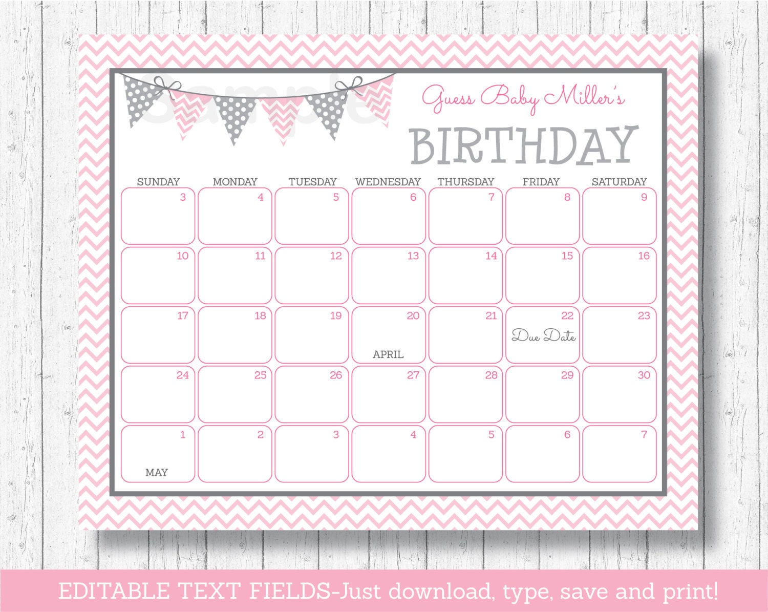 baby due date calendar template 60