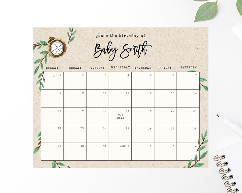 baby due date calendar template 62