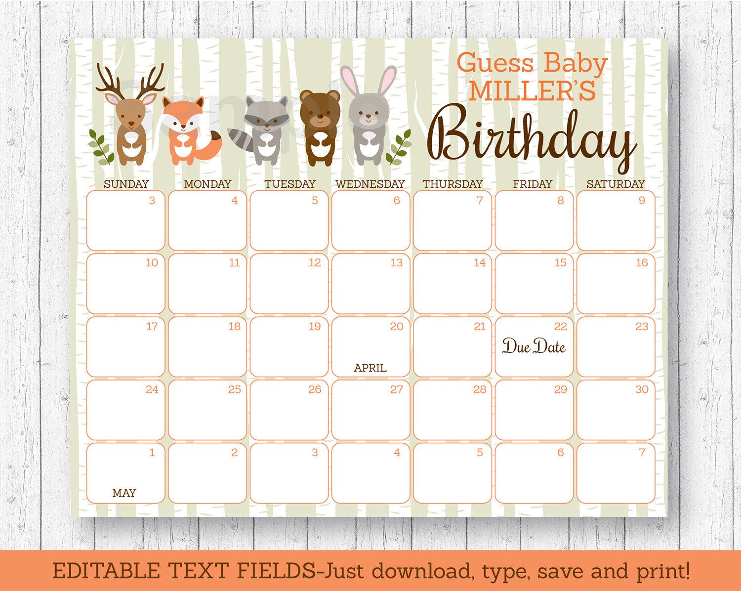 baby due date calendar template 63