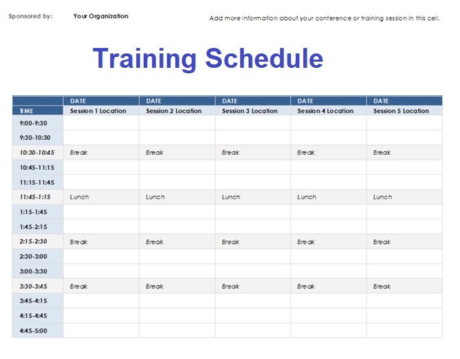 blank training calendar tueday nights 10