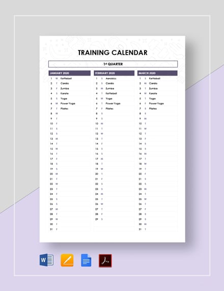 blank training calendar tueday nights 15