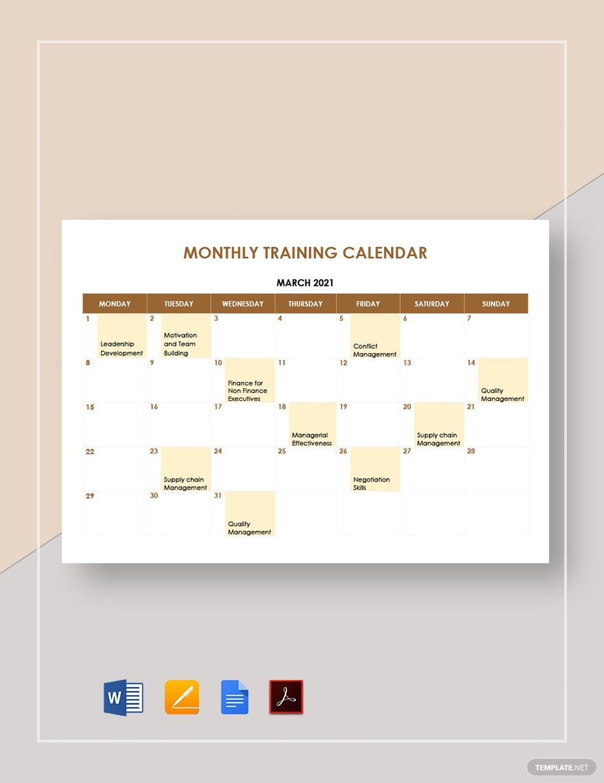 blank training calendar tueday nights 17