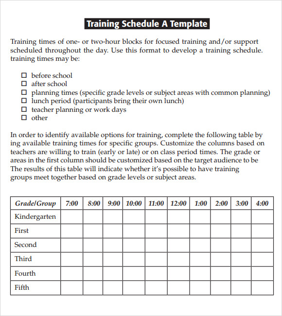 blank training calendar tueday nights 8
