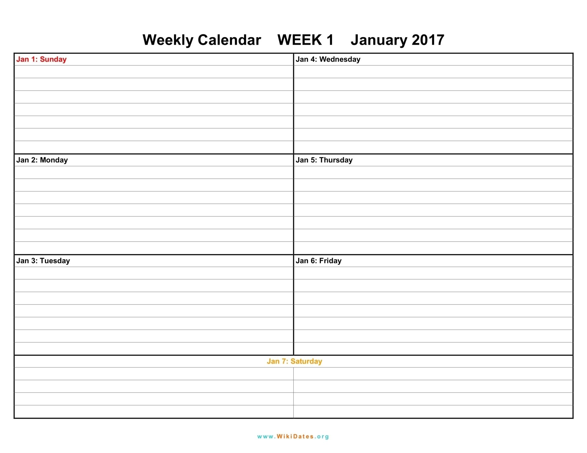 four week weekly calendar printable 13