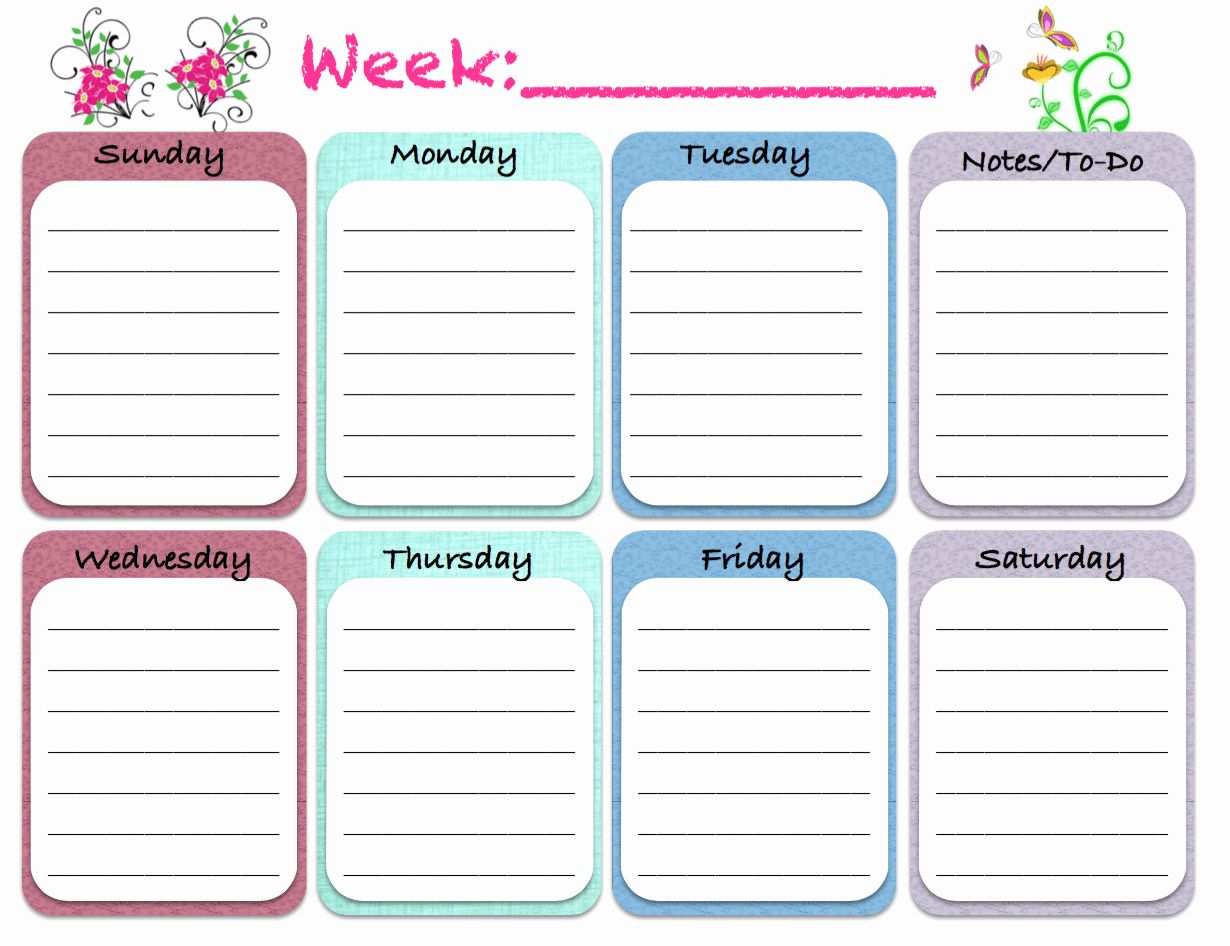 four week weekly calendar printable 16