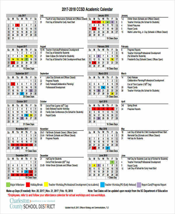 free color coded school calendar template 26