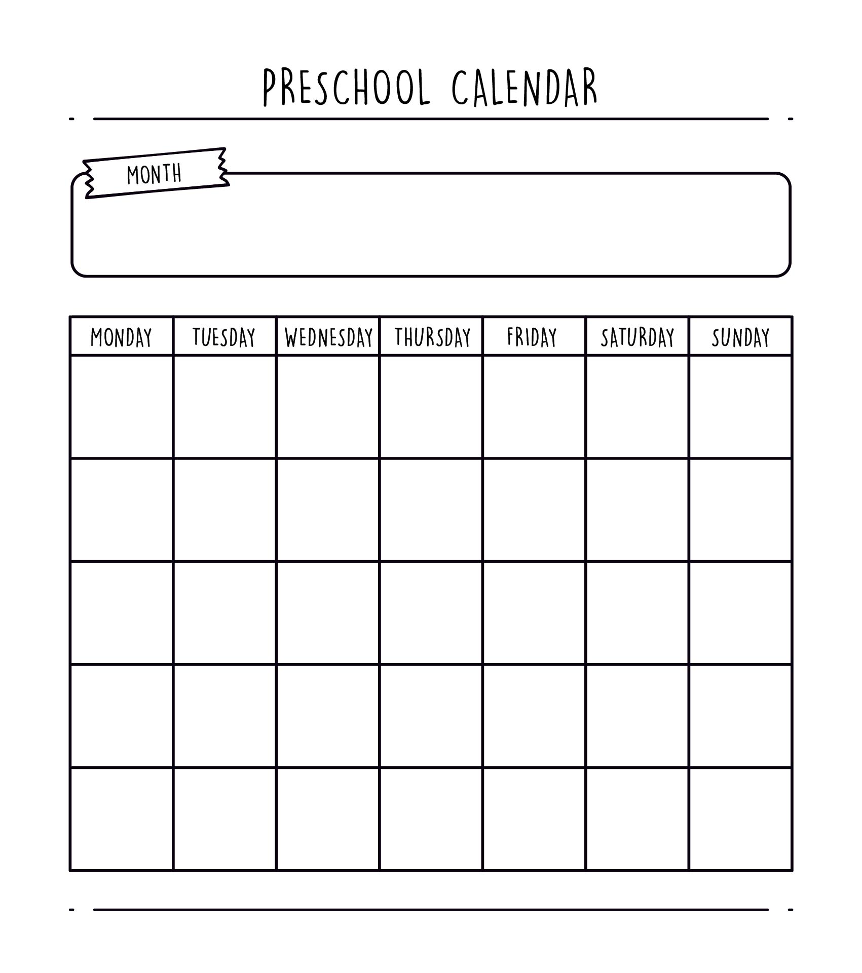 free editable preschool calendar template 1
