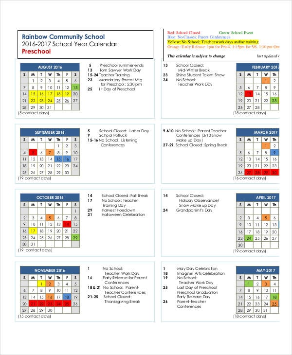 free editable preschool calendar template 10