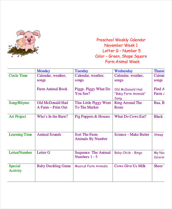 free editable preschool calendar template 26