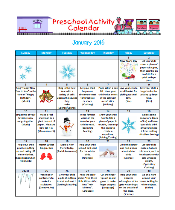 free editable preschool calendar template 8