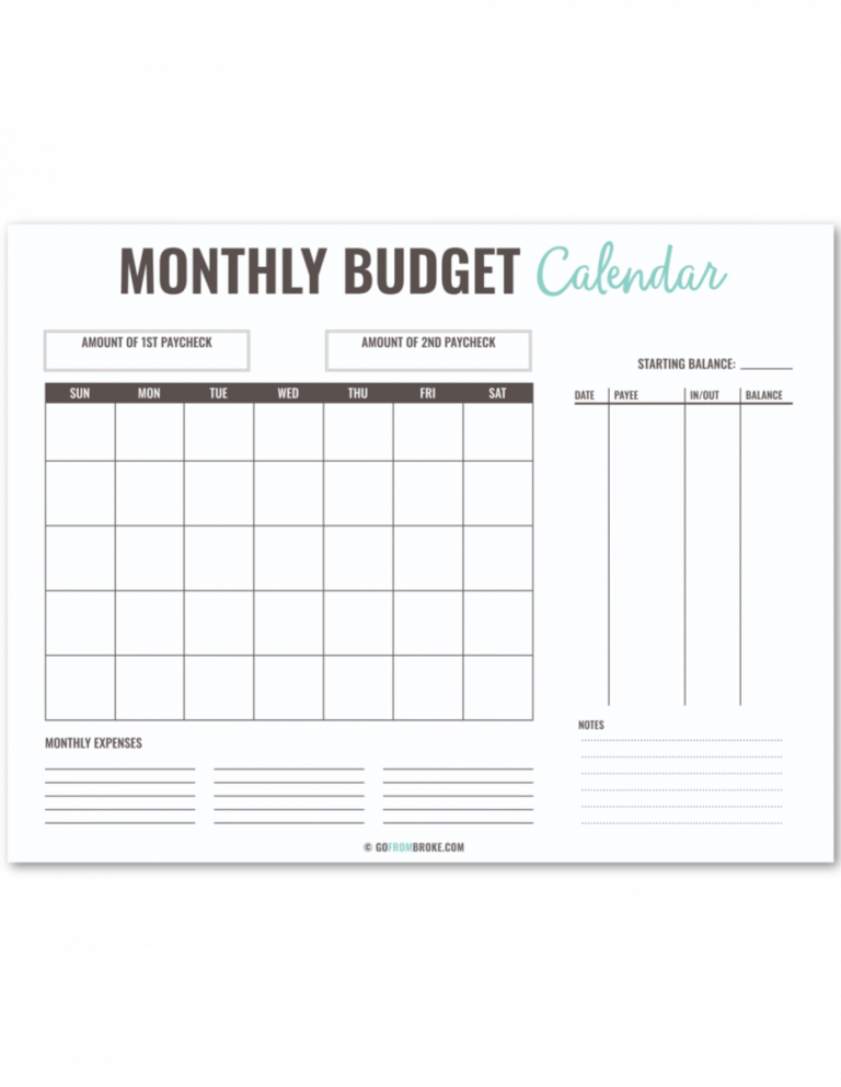 free printable monthly budget calendar 1