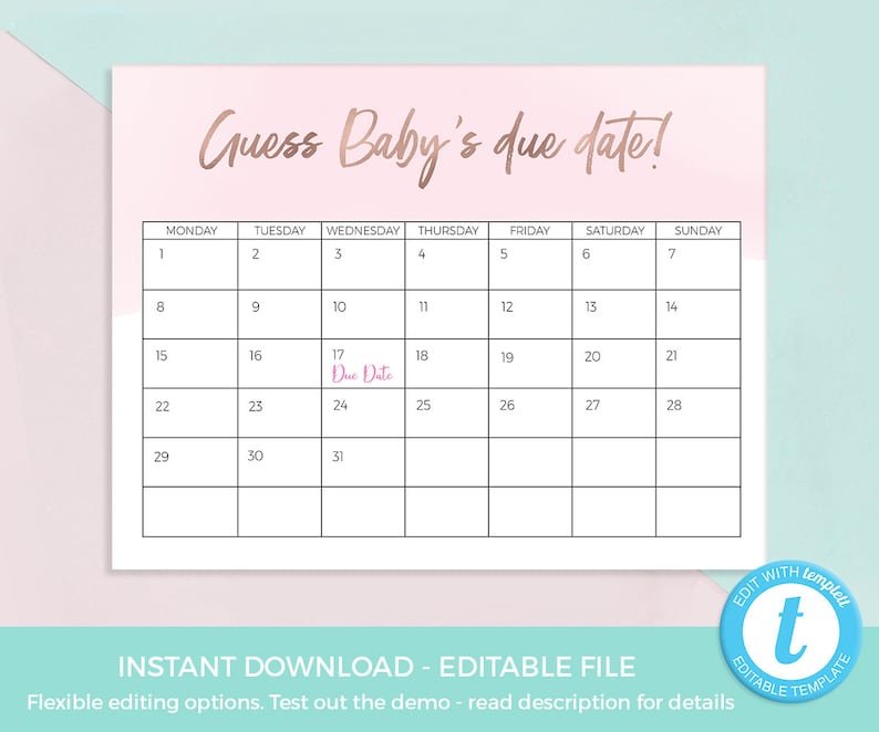 guess the due date calendar template free 14