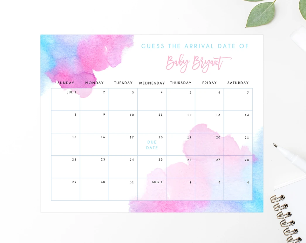 guess the due date calendar template free 16